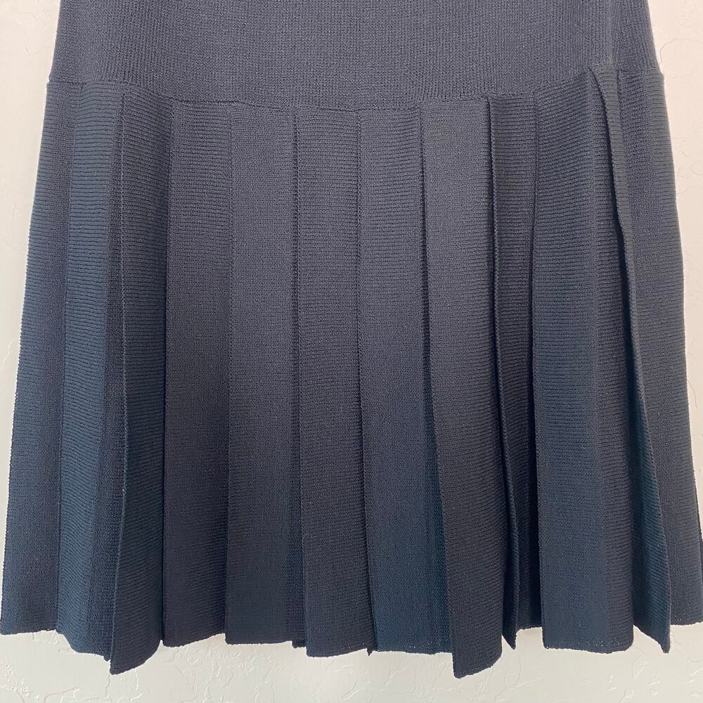 St. John Black Santana Knit Pleated Dark Academia Skirt 10 - Picture 7 of 9